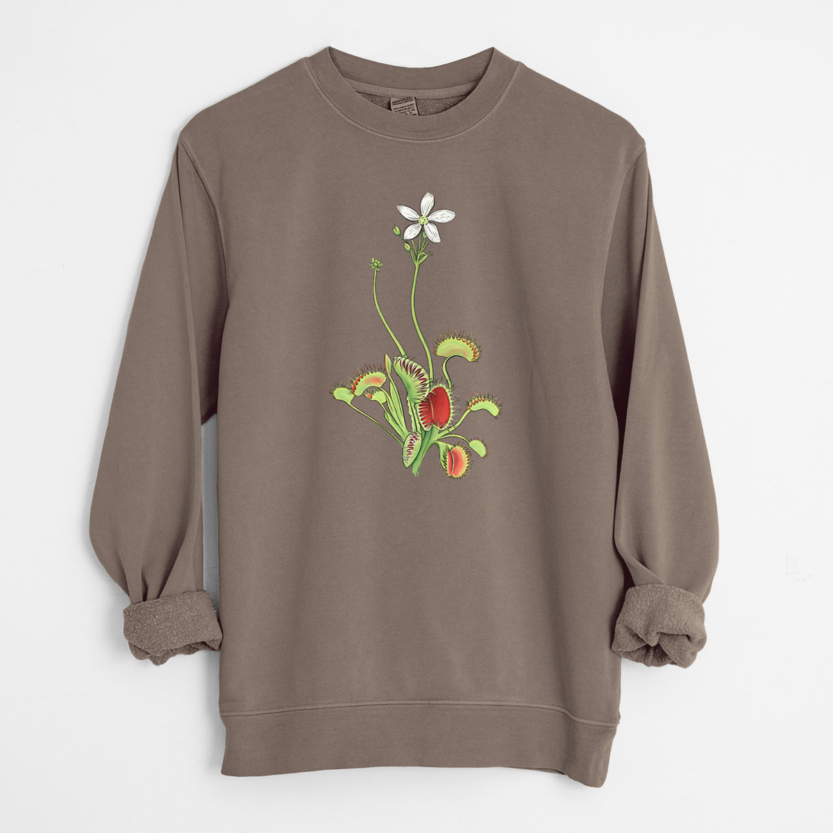 Colorful Carnivorous Venus Fly Trap - Unisex Pigment Dyed Crew Sweatshirt in Espresso