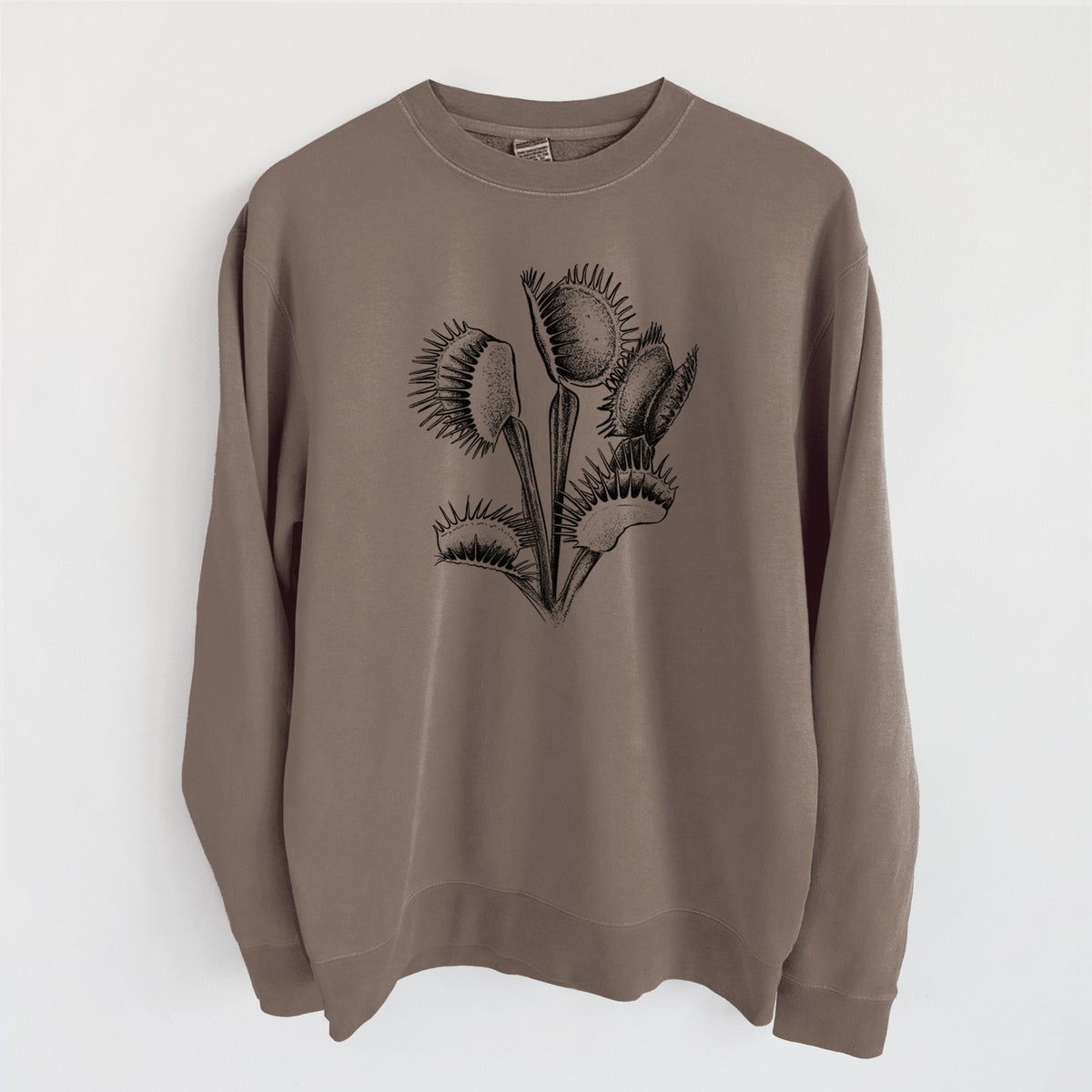 Venus Fly Trap - Dionaea muscipula - Unisex Pigment Dyed Crew Sweatshirt in Espresso Brown Color