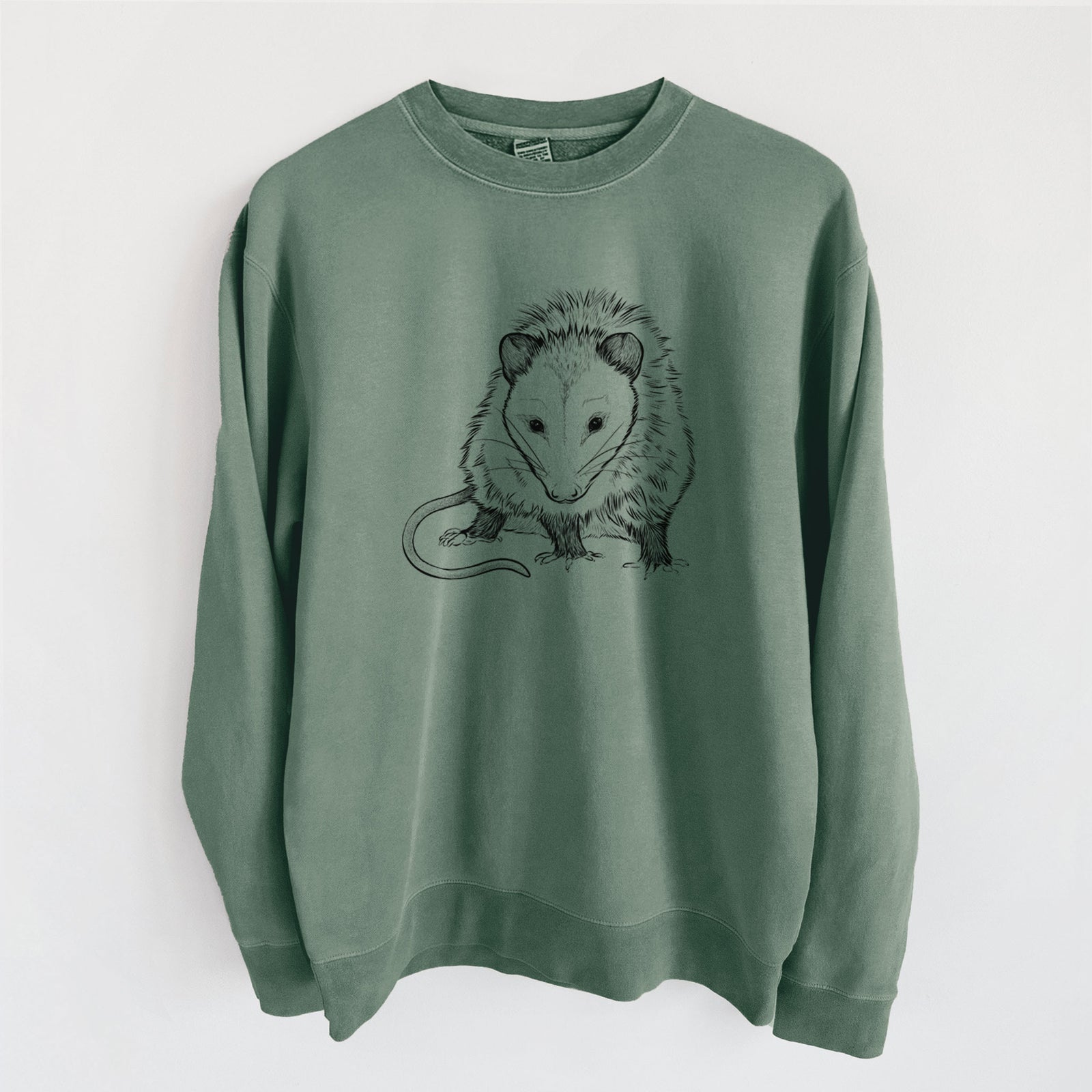 Virginia Opossum - Didelphis virginiana - Unisex Pigment Dyed Crew Sweatshirt in Alpine Green