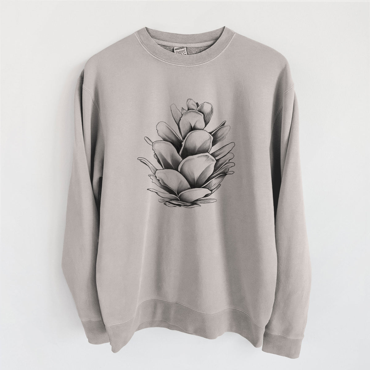 Tsuga heterophylla - Western Hemlock Pine Cone - Unisex Pigment Dyed Crew Sweatshirt in Cement