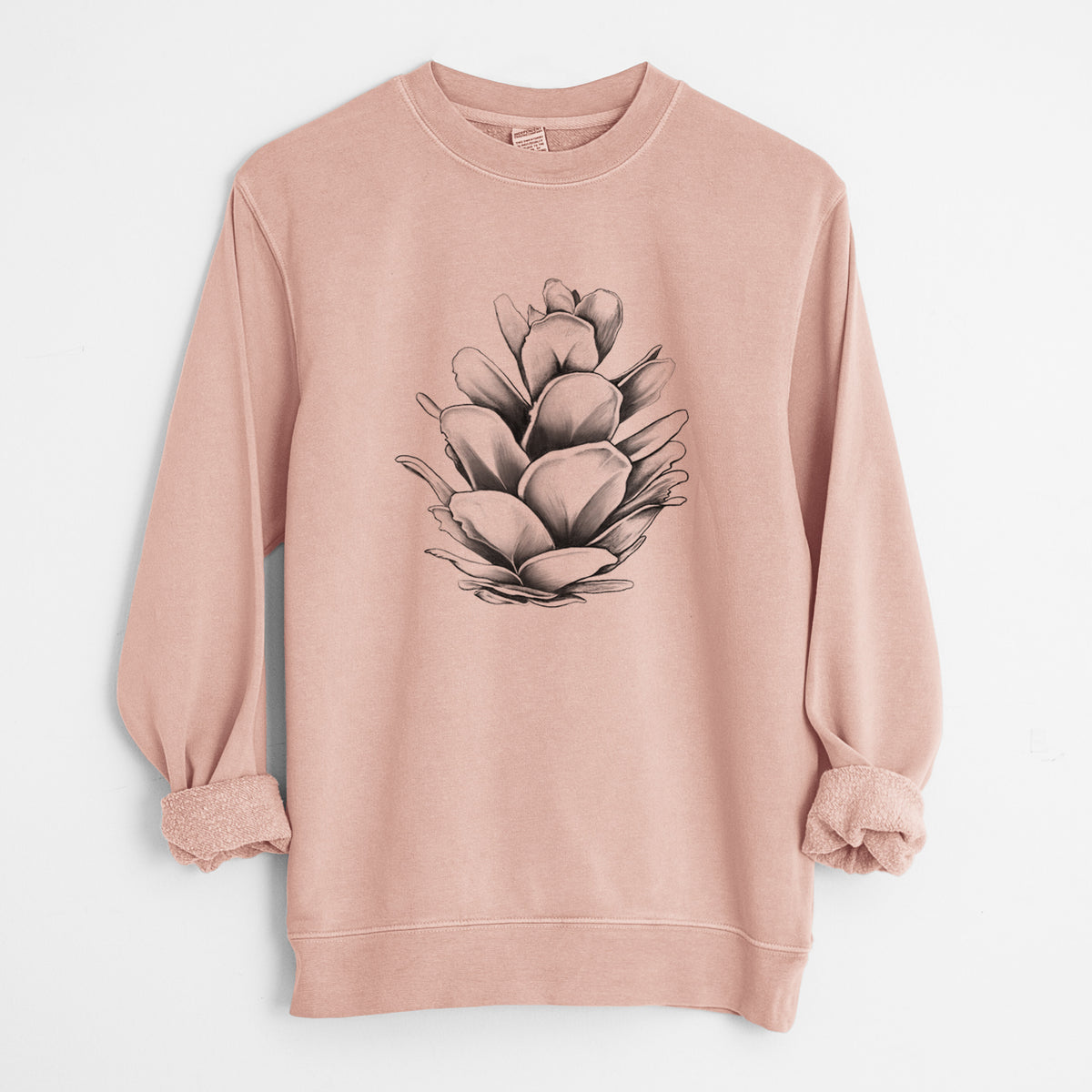 Tsuga heterophylla - Western Hemlock Pine Cone - Unisex Pigment Dyed Crew Sweatshirt in Dusty Pink
