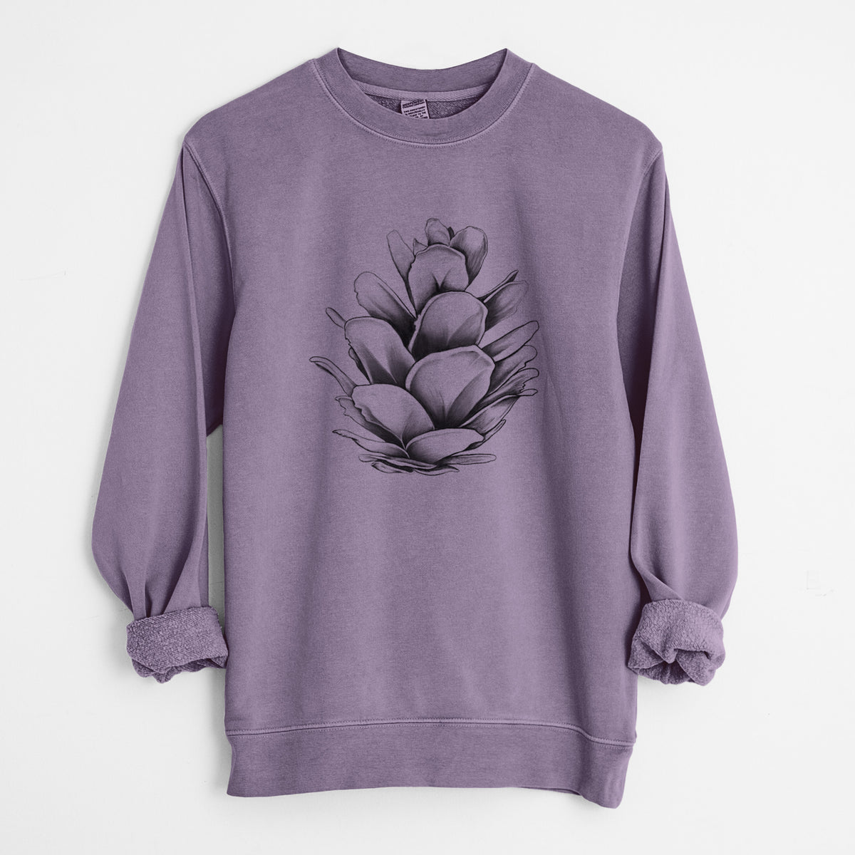 Tsuga heterophylla - Western Hemlock Pine Cone - Unisex Pigment Dyed Crew Sweatshirt in Plum