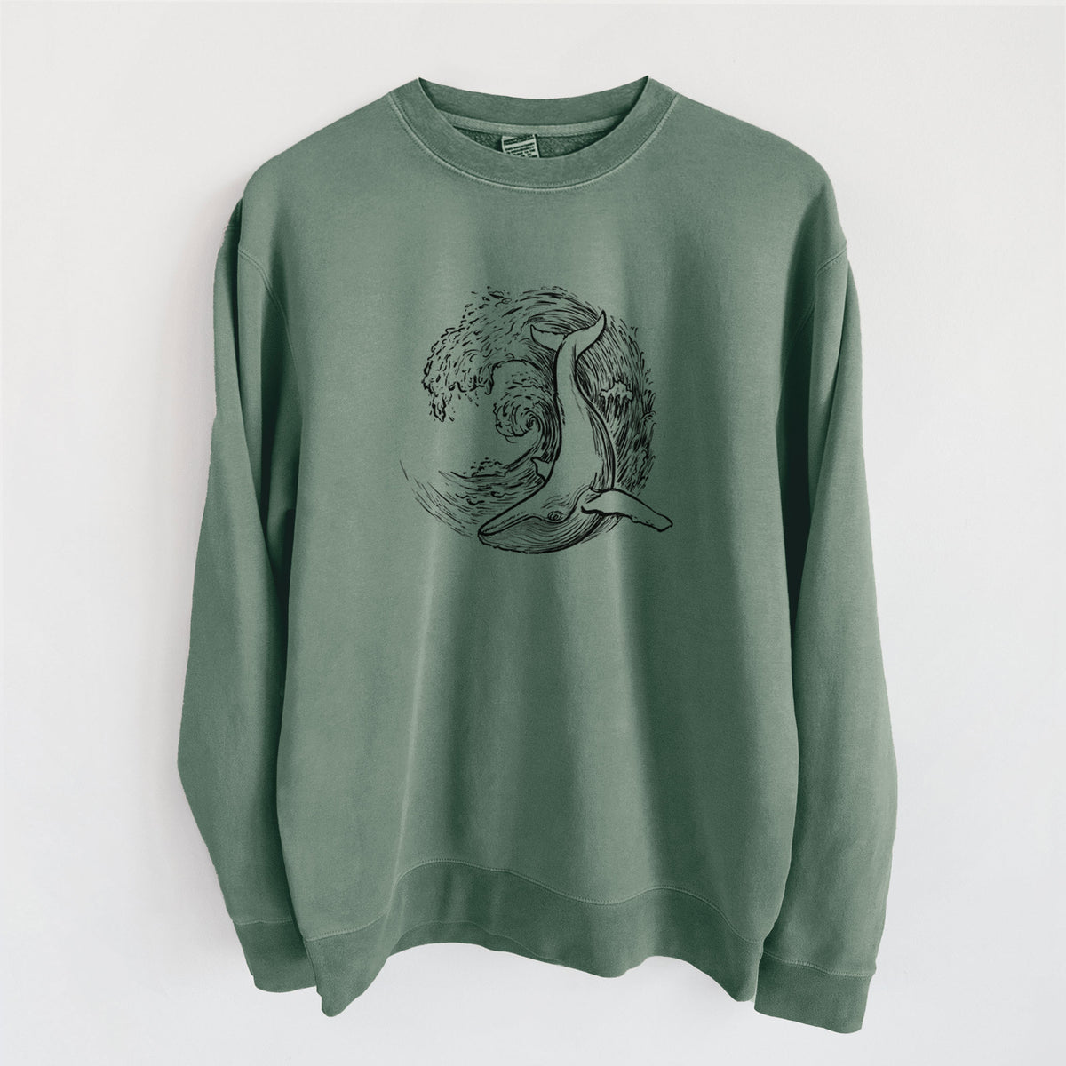 Whale Wave - Unisex Pigment Dyed Crew Sweatshirt in Alpine Green