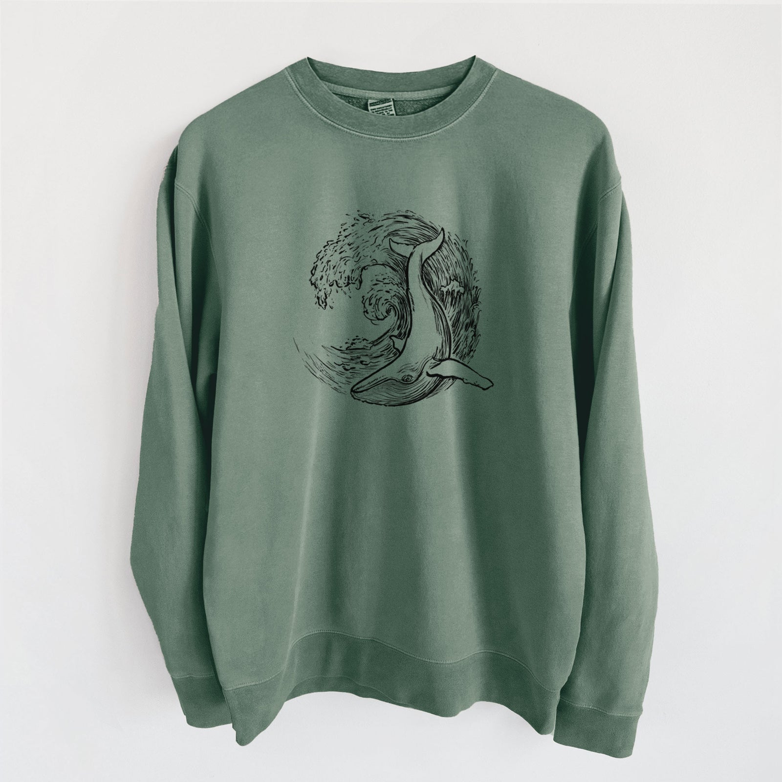 Whale Wave - Unisex Pigment Dyed Crew Sweatshirt in Alpine Green