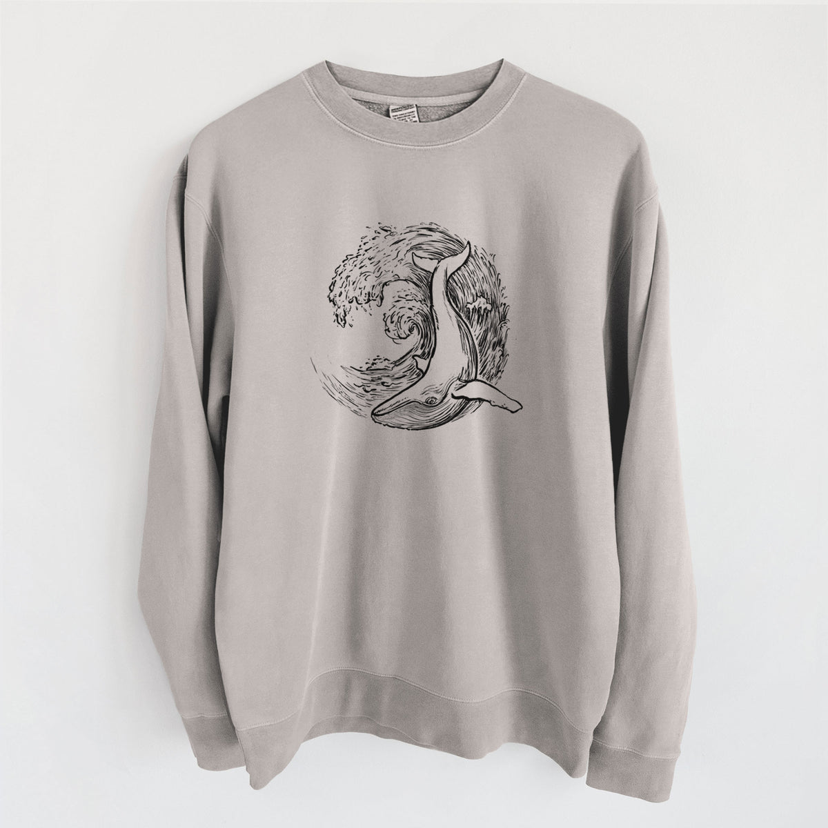 Whale Wave - Unisex Pigment Dyed Crew Sweatshirt in Cement