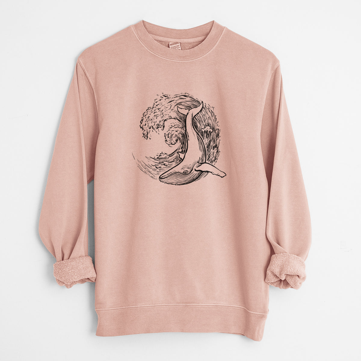 Whale Wave - Unisex Pigment Dyed Crew Sweatshirt in Dusty Pink