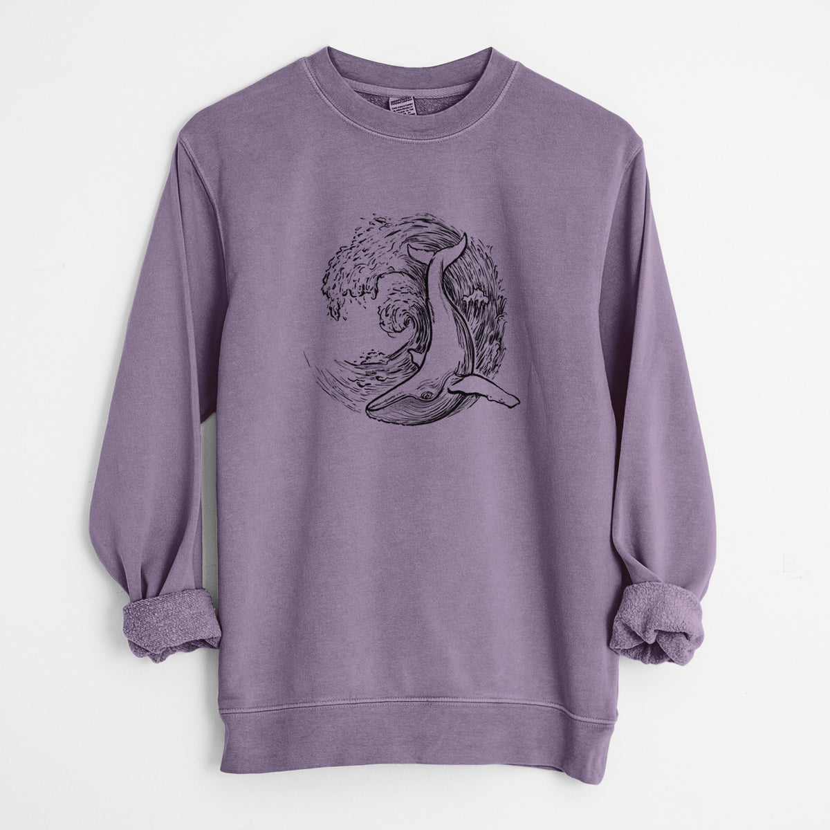 Whale Wave - Unisex Pigment Dyed Crew Sweatshirt in Plum