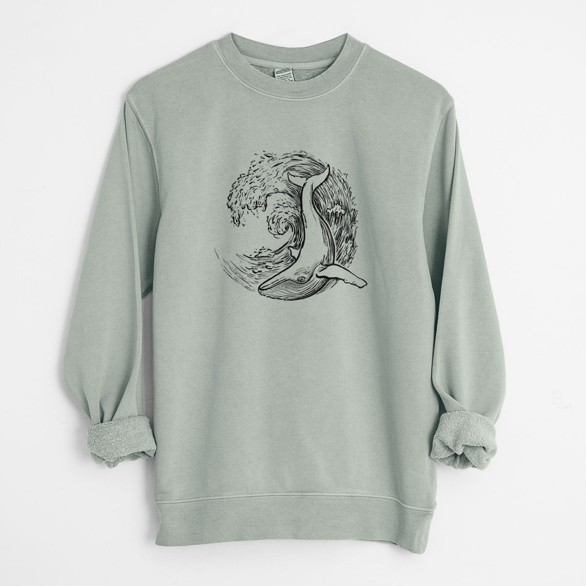 Whale Wave - Unisex Pigment Dyed Crew Sweatshirt in Sage
