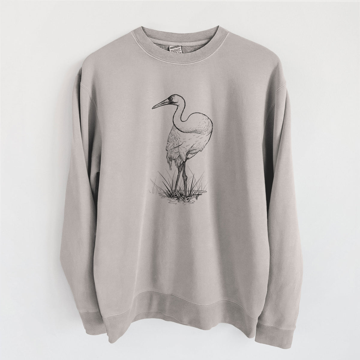 Whooping Crane - Grus americana - Unisex Pigment Dyed Crew Sweatshirt in Cement