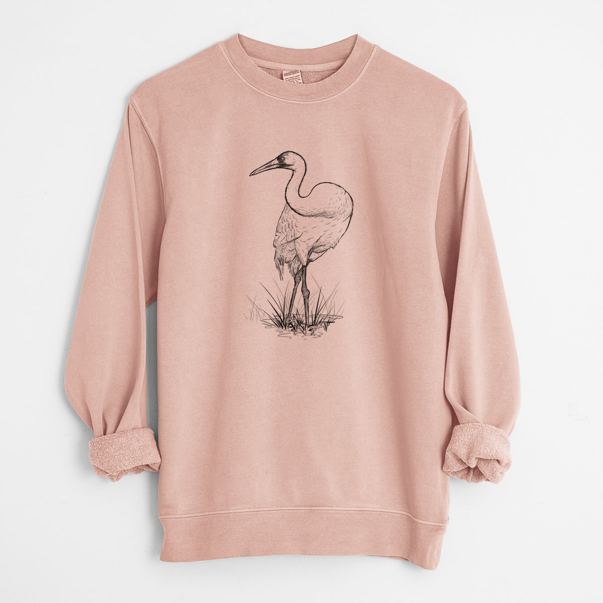 Whooping Crane - Grus americana - Unisex Pigment Dyed Crew Sweatshirt in Dusty Pink