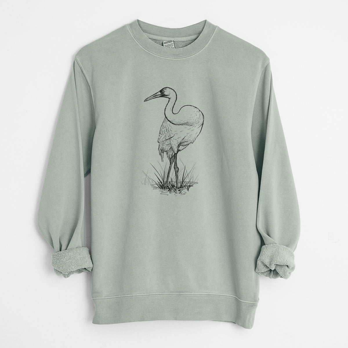 Whooping Crane - Grus americana - Unisex Pigment Dyed Crew Sweatshirt in Sage