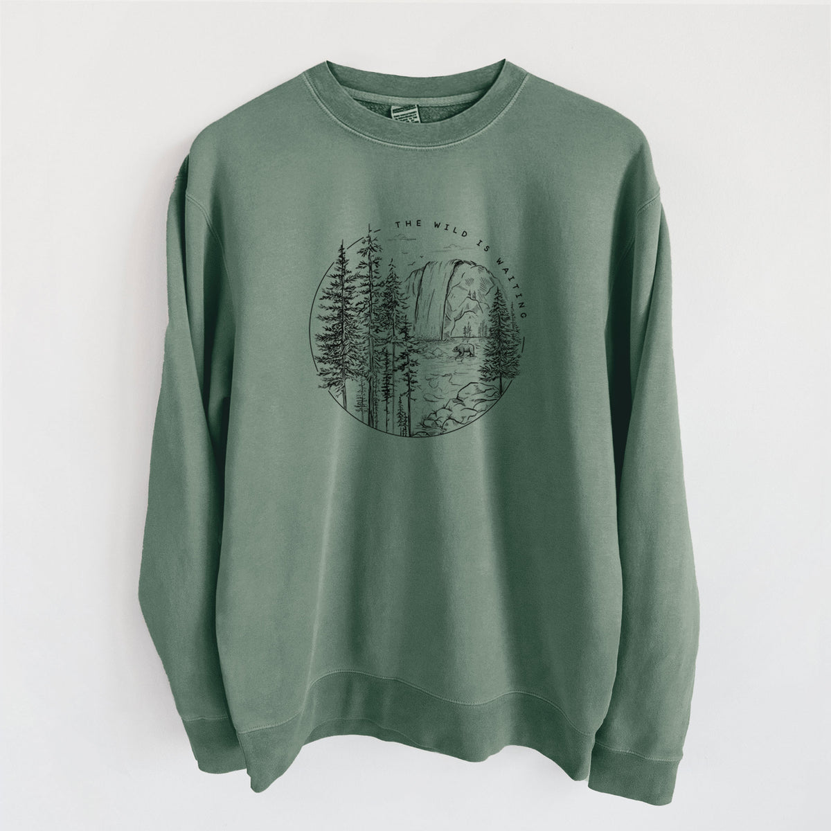 The Wild is Waiting - Unisex Pigment Dyed Crew Sweatshirt in Alpine Green