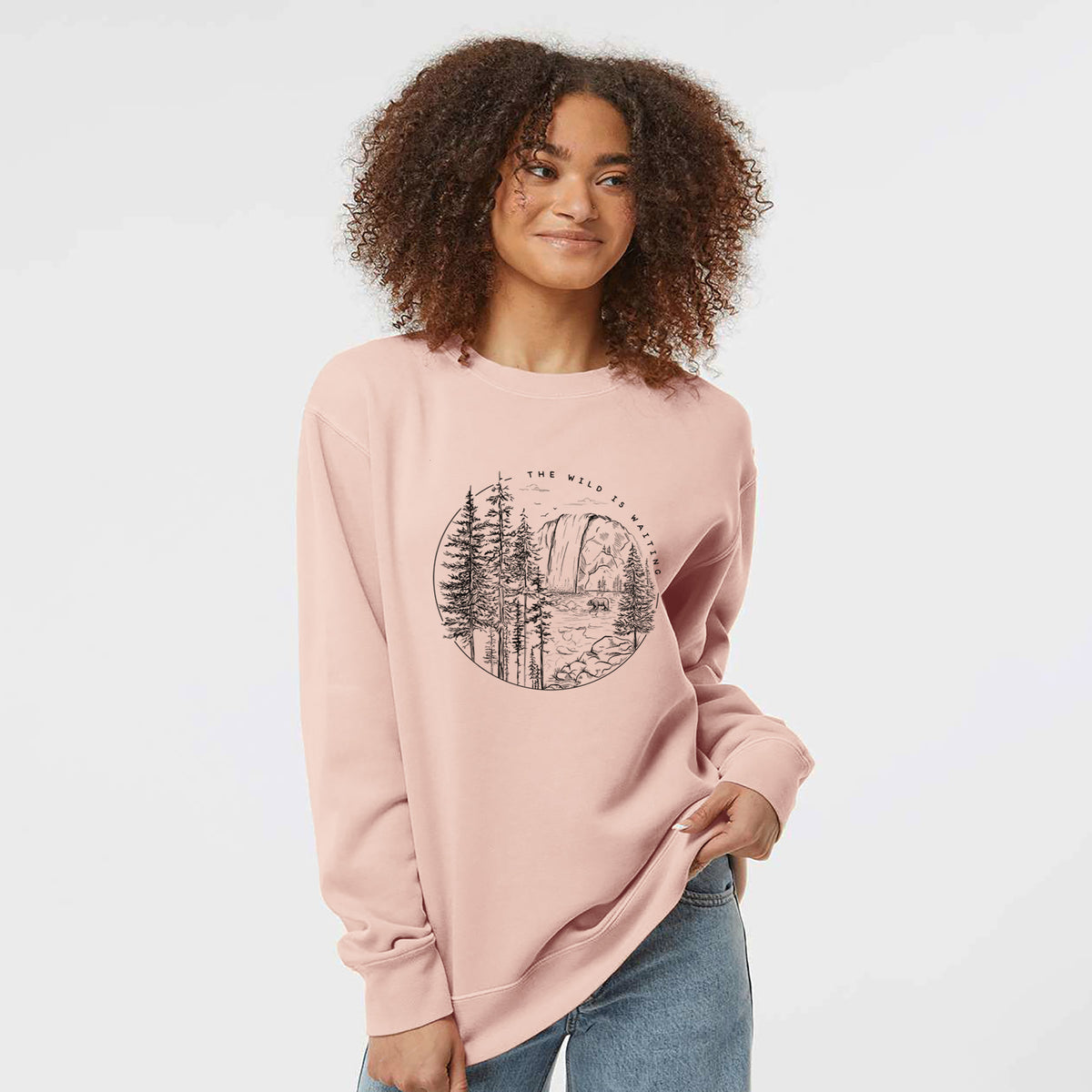 The Wild is Waiting - Unisex Pigment Dyed Crew Sweatshirt in Dusty Pink