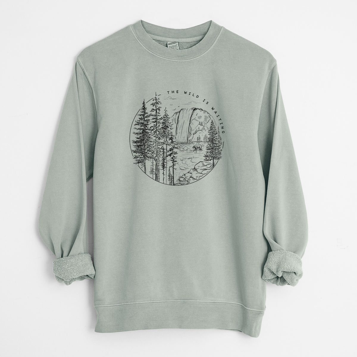 The Wild is Waiting - Unisex Pigment Dyed Crew Sweatshirt in Sage