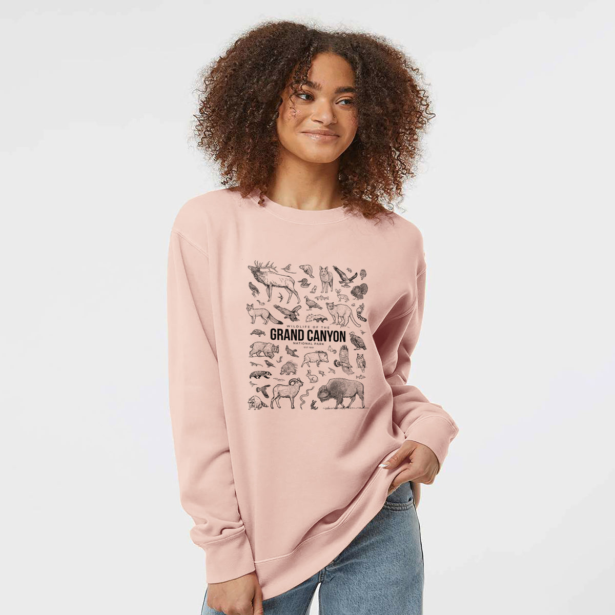 Wildlife of the Grand Canyon National Park - Unisex Pigment Dyed Crew Sweatshirt in Dusty Pink