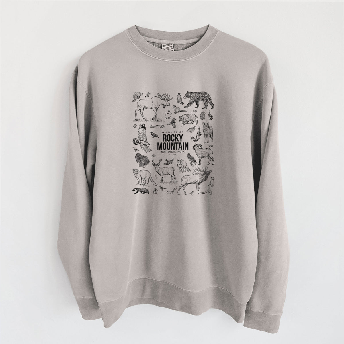 Wildlife of the Rocky Mountain National Park - Unisex Pigment Dyed Crew Sweatshirt in Cement