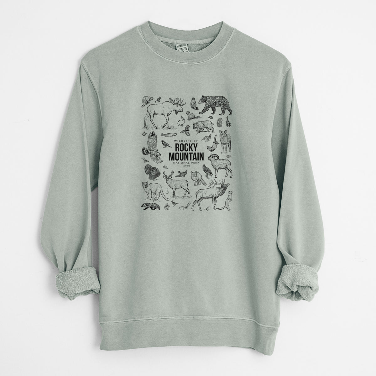 Wildlife of the Rocky Mountain National Park - Unisex Pigment Dyed Crew Sweatshirt in Sage