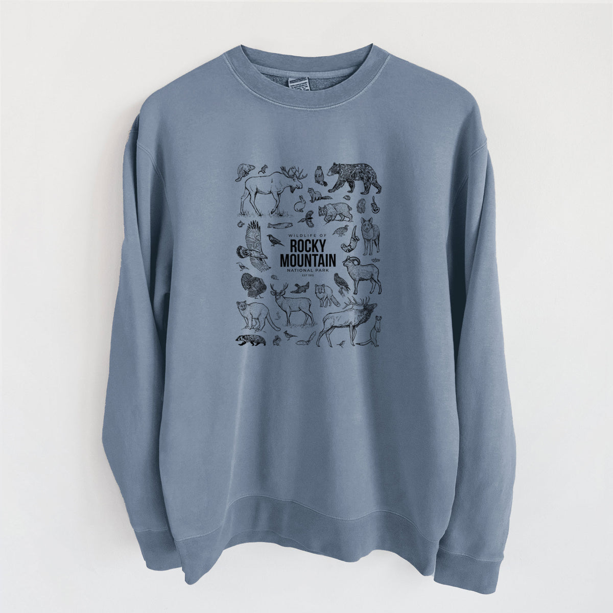 Wildlife of the Rocky Mountain National Park - Unisex Pigment Dyed Crew Sweatshirt in Slate Blue