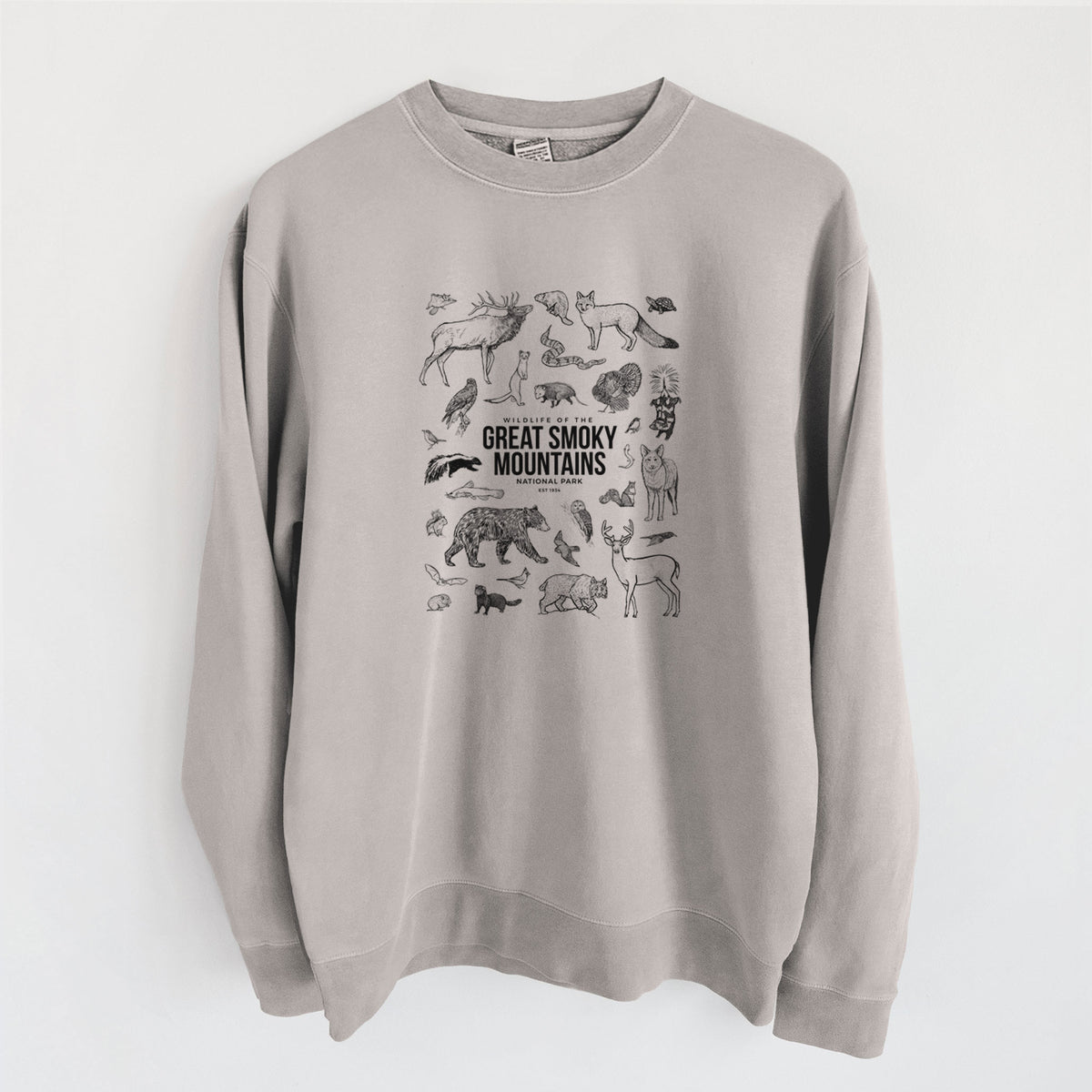 Wildlife of the Great Smoky Mountains National Park - Unisex Pigment Dyed Crew Sweatshirt in Cement