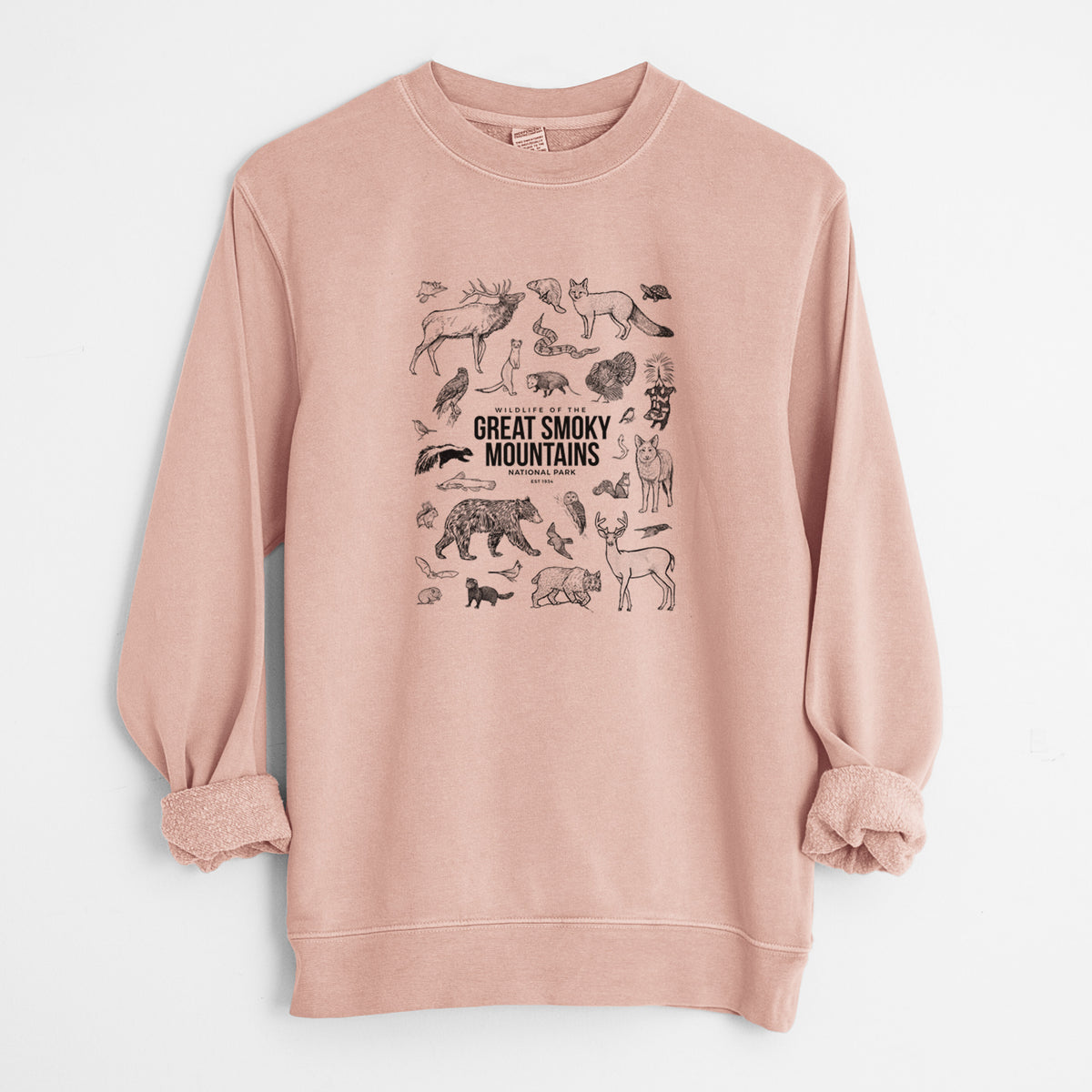 Wildlife of the Great Smoky Mountains National Park - Unisex Pigment Dyed Crew Sweatshirt in Dusty Pink
