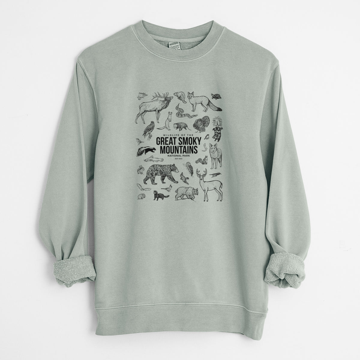 Wildlife of the Great Smoky Mountains National Park - Unisex Pigment Dyed Crew Sweatshirt in Sage