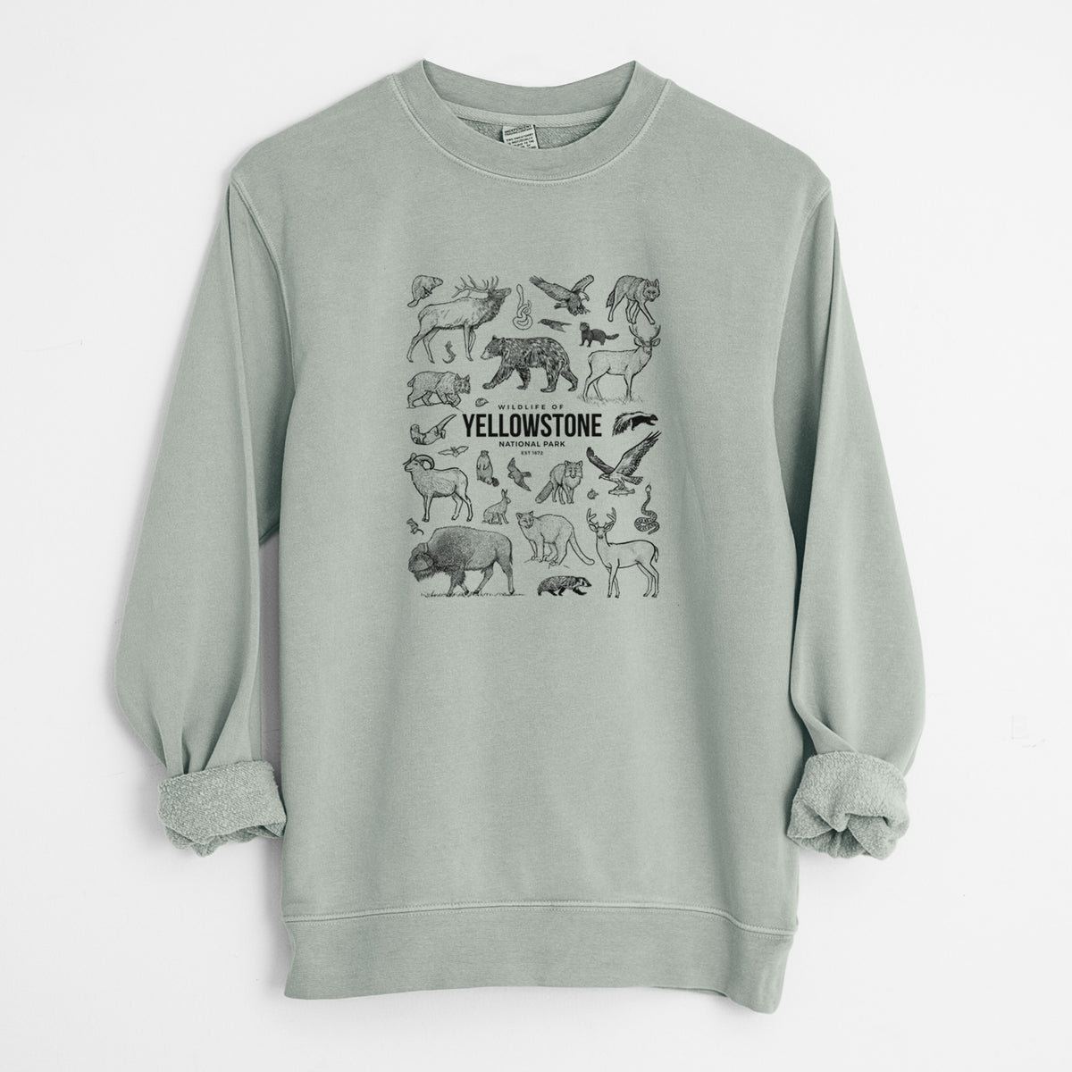 Wildlife of Yellowstone National Park - Unisex Pigment Dyed Crew Sweatshirt in Sage
