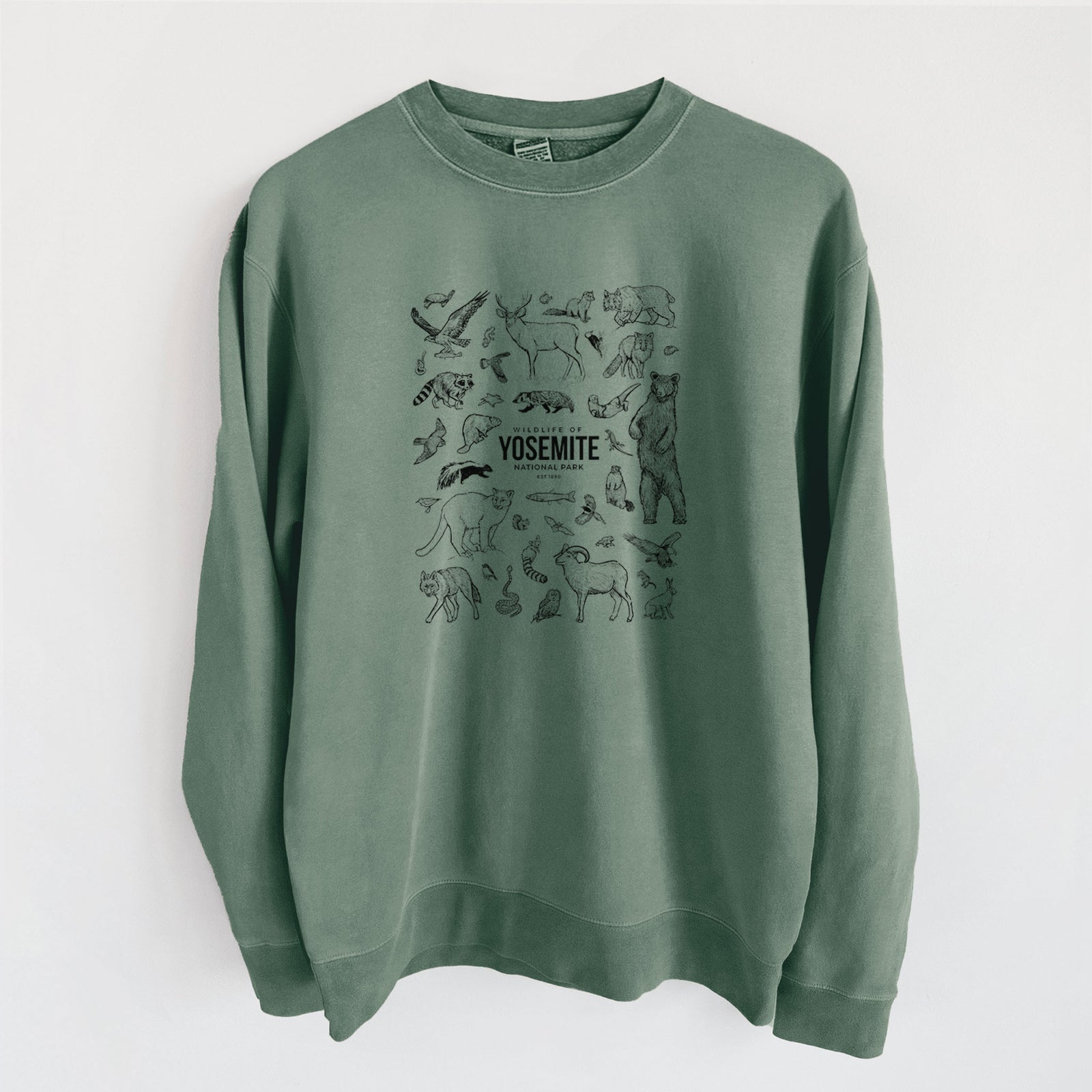 Wildlife of Yosemite National Park - Unisex Pigment Dyed Crew Sweatshirt in Alpine Green