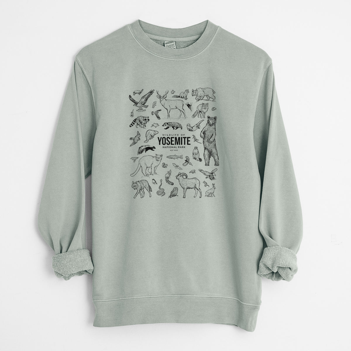 Wildlife of Yosemite National Park - Unisex Pigment Dyed Crew Sweatshirt in Sage