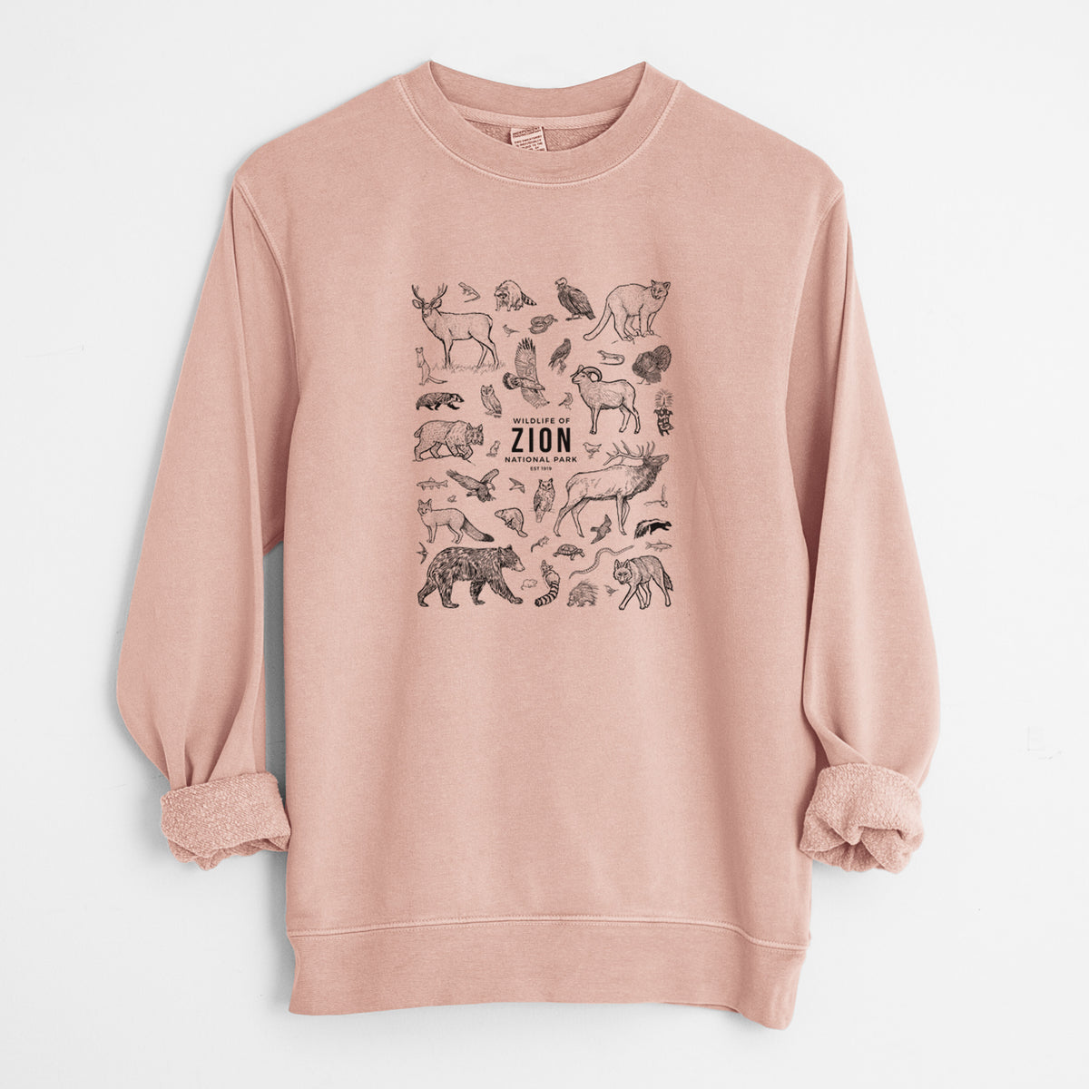 Wildlife of Zion National Park - Unisex Pigment Dyed Crew Sweatshirt in Dusty Pink