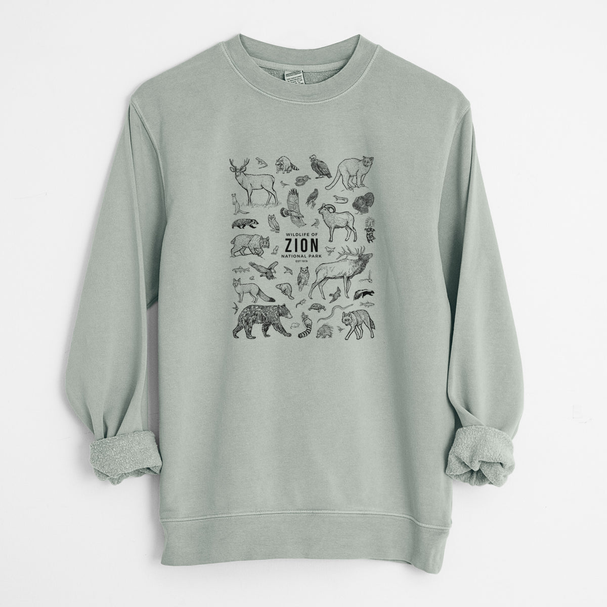 Wildlife of Zion National Park - Unisex Pigment Dyed Crew Sweatshirt in Sage
