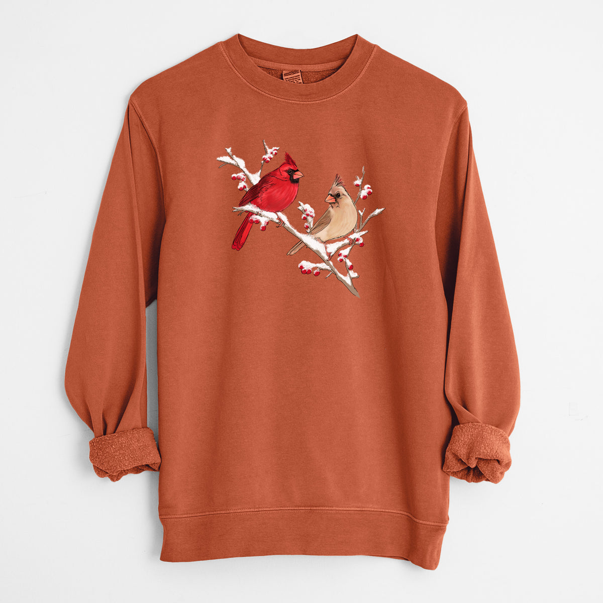 Winter Cardinals - Unisex Pigment Dyed Crew Sweatshirt in Amber