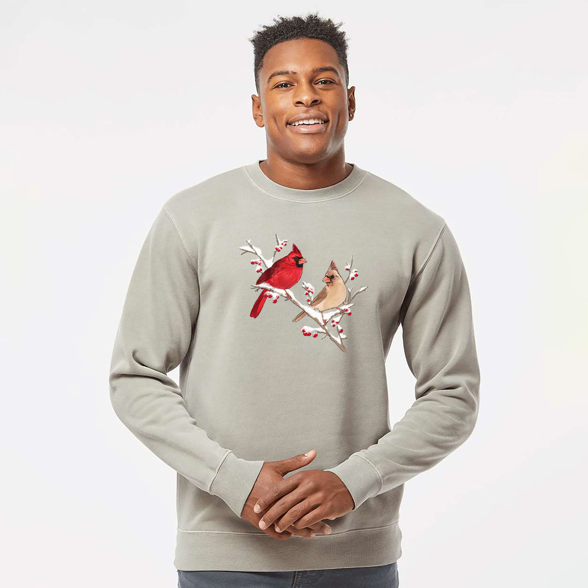 Winter Cardinals - Unisex Pigment Dyed Crew Sweatshirt in Cement