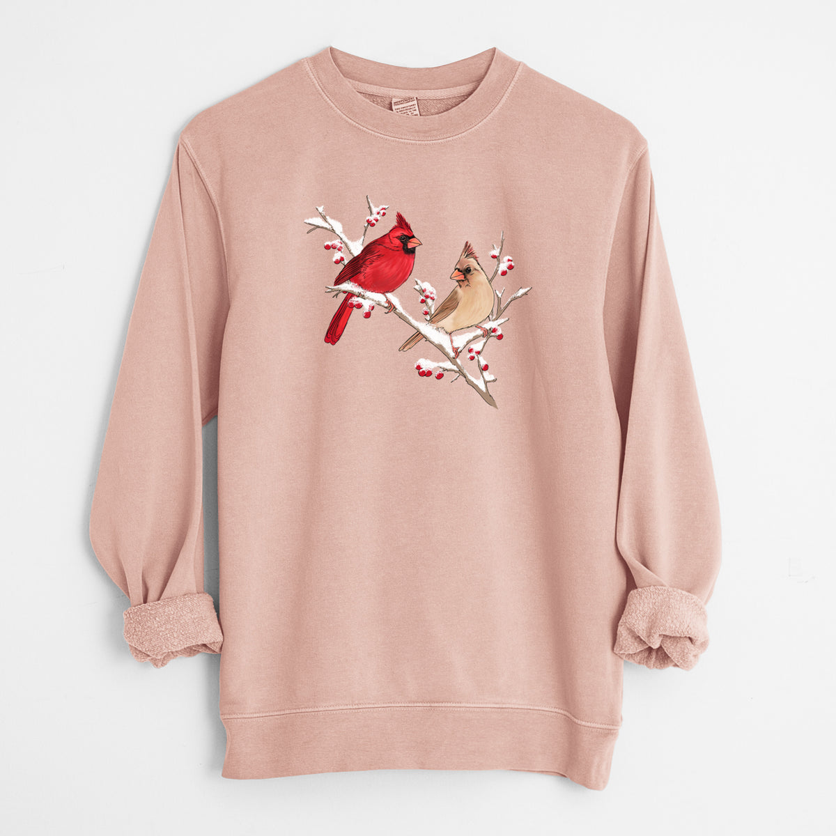 Winter Cardinals - Unisex Pigment Dyed Crew Sweatshirt in Dusty Pink