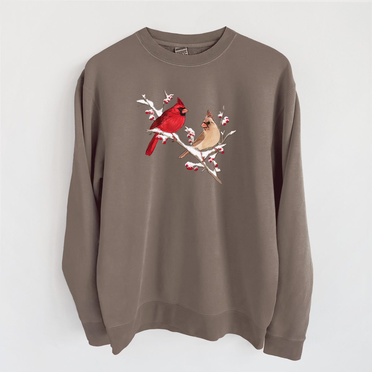 Winter Cardinals - Unisex Pigment Dyed Crew Sweatshirt in Espresso