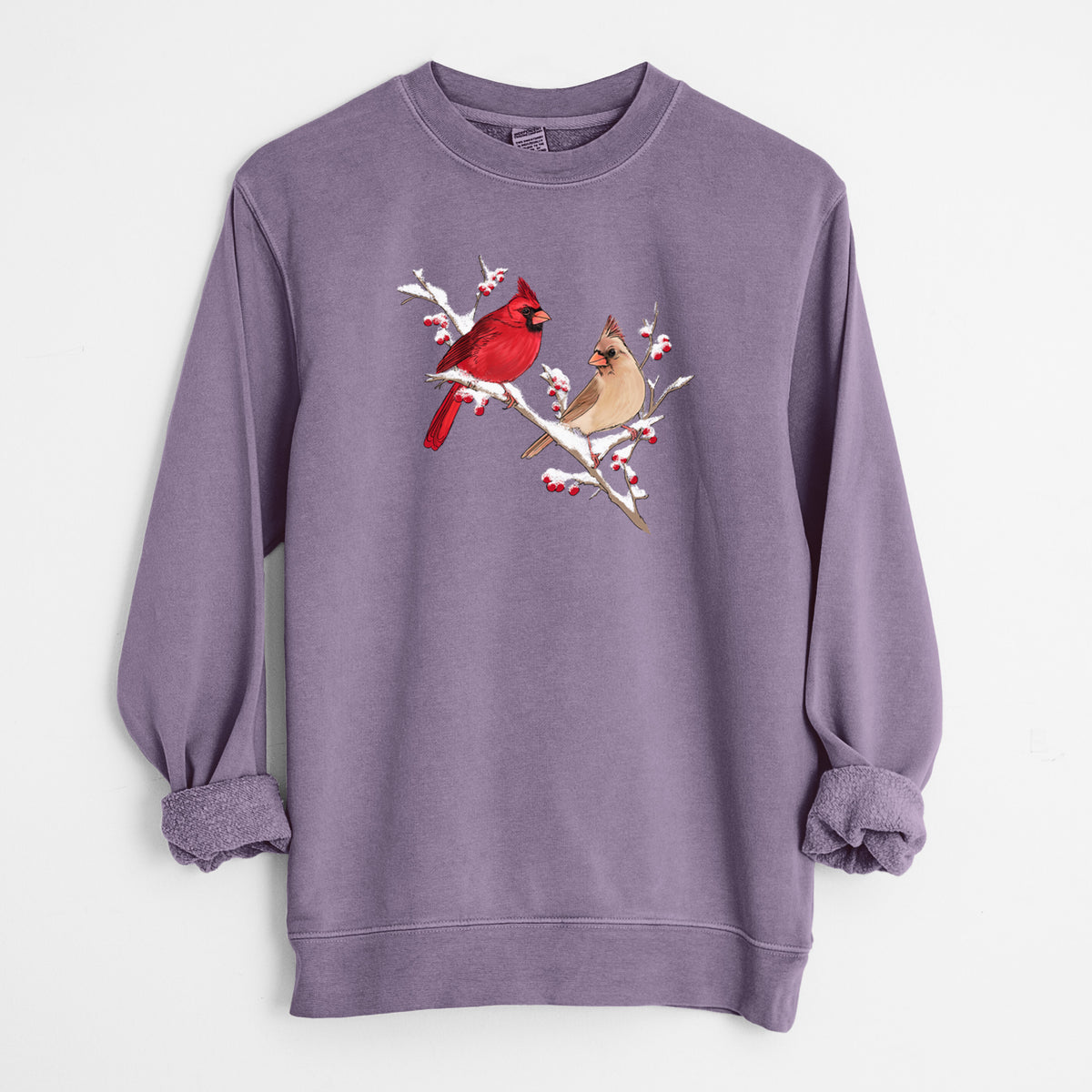 Winter Cardinals - Unisex Pigment Dyed Crew Sweatshirt in Plum