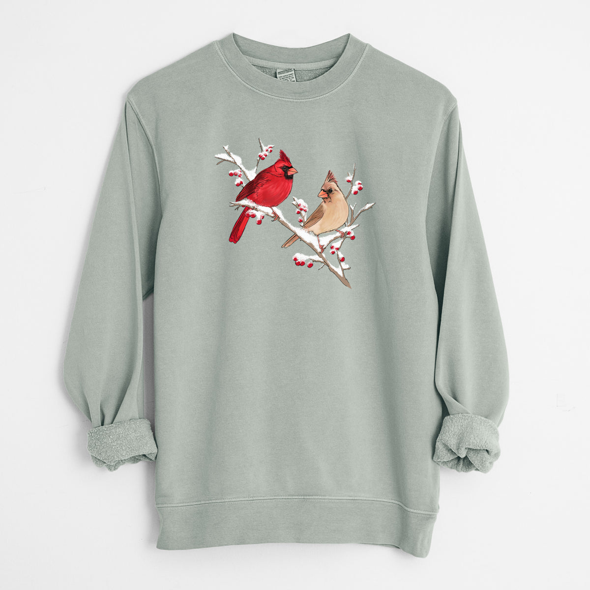 Winter Cardinals - Unisex Pigment Dyed Crew Sweatshirt in Sage
