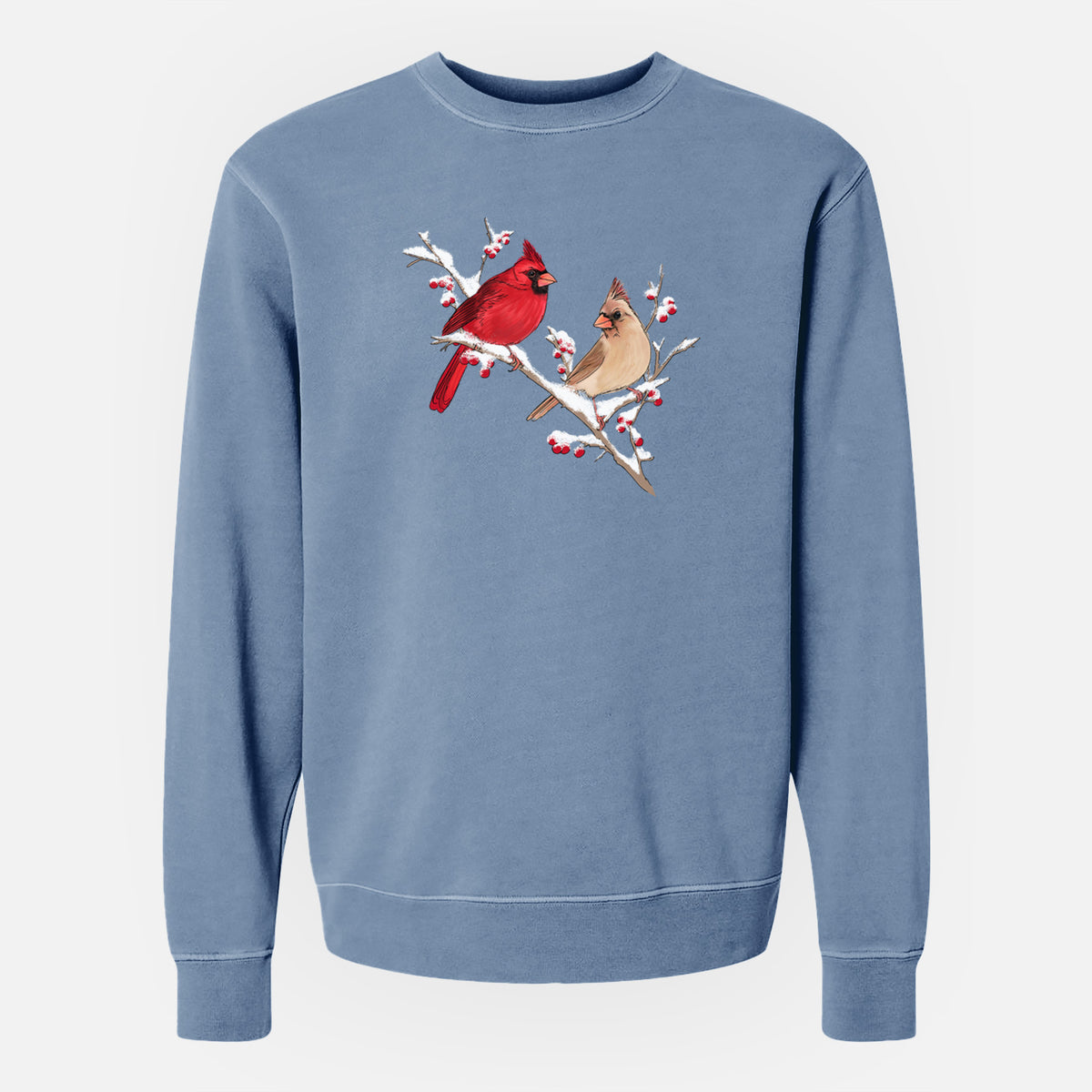 Winter Cardinals - Unisex Pigment Dyed Crew Sweatshirt in Slate Blue