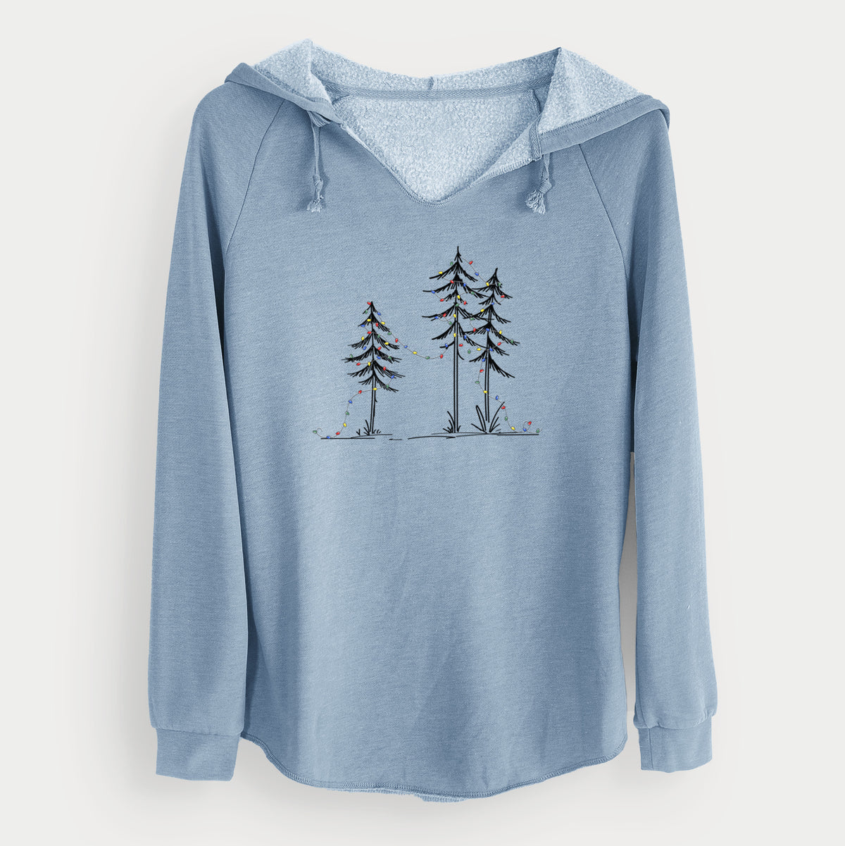 Christmas Deck the Pines - Cali Wave Hooded Sweatshirt in Misty Blue