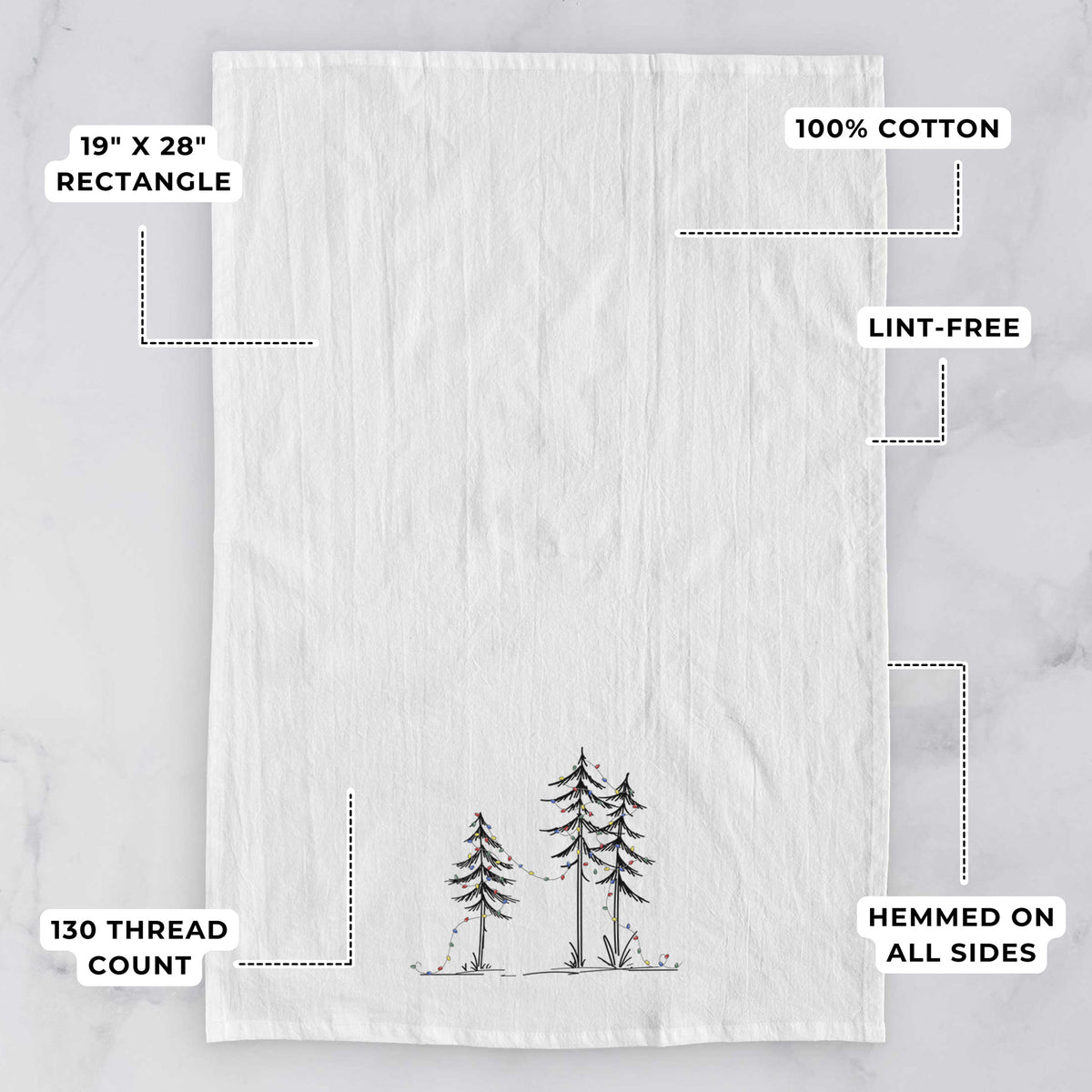 Christmas Deck the Pines Tea Towel, close-up detail