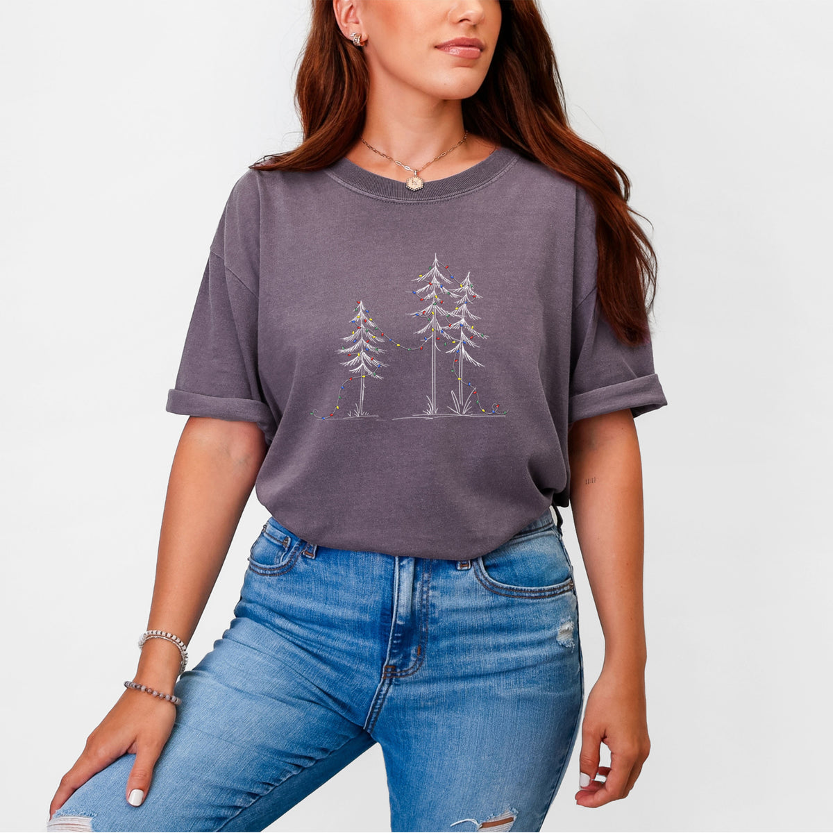 Christmas Deck the Pines - Unisex Comfort Colors Garment-Dyed Heavyweight T-shirt, worn by model