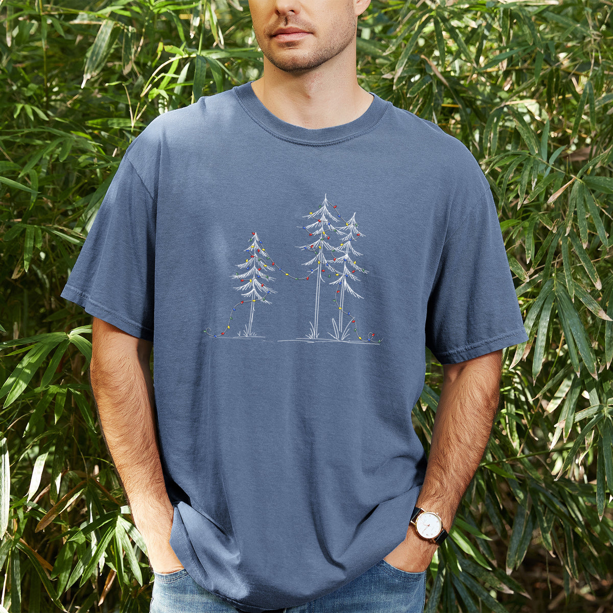 Christmas Deck the Pines - Unisex Comfort Colors Garment-Dyed Heavyweight T-shirt, worn by model