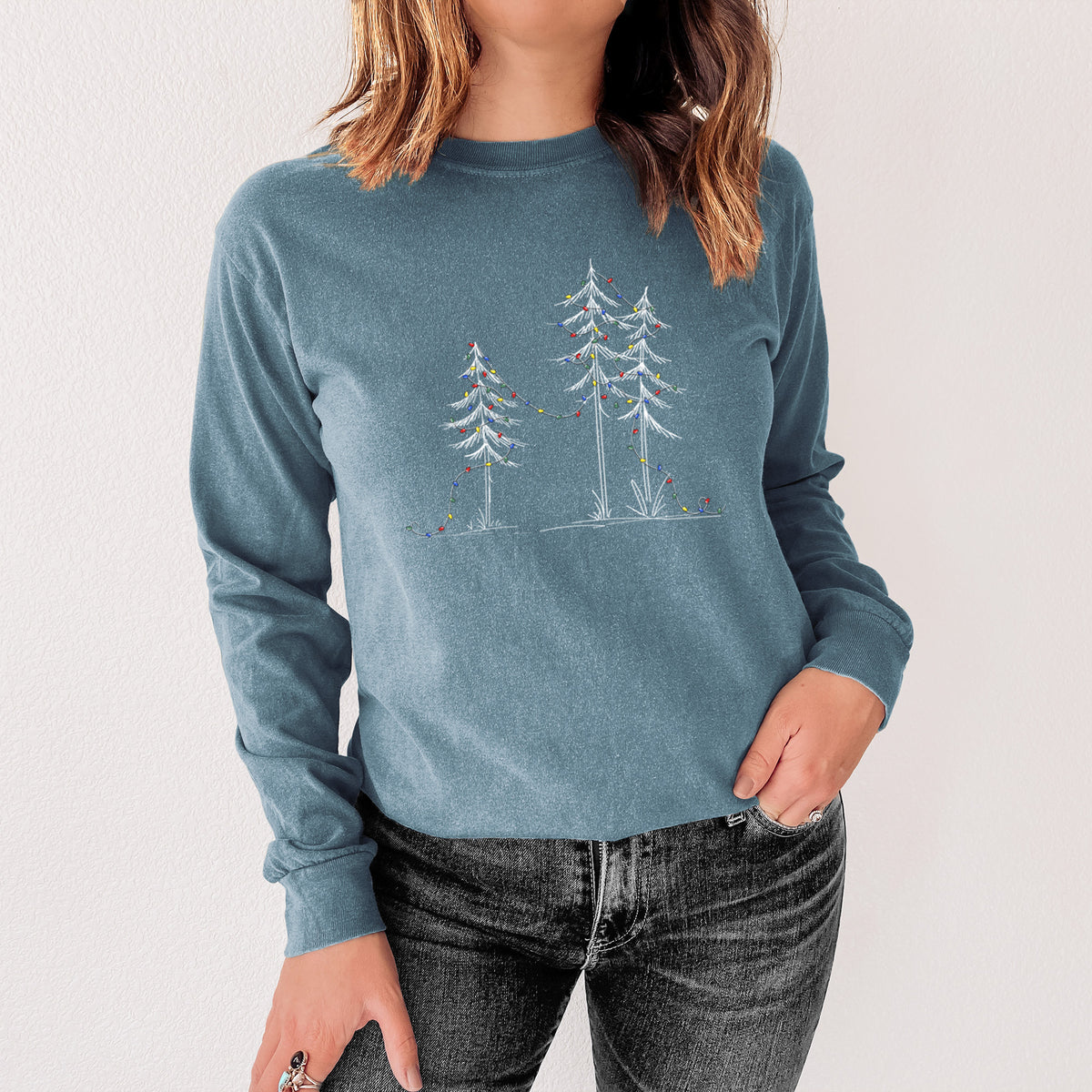 Christmas Deck the Pines - Unisex Comfort Colors 100% Cotton Long Sleeve in Steel Blue