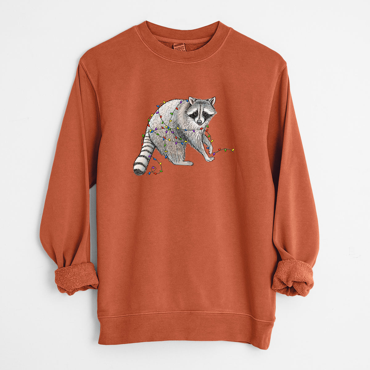 Christmas Raccoon - Unisex Pigment Dyed Crew Sweatshirt in Amber