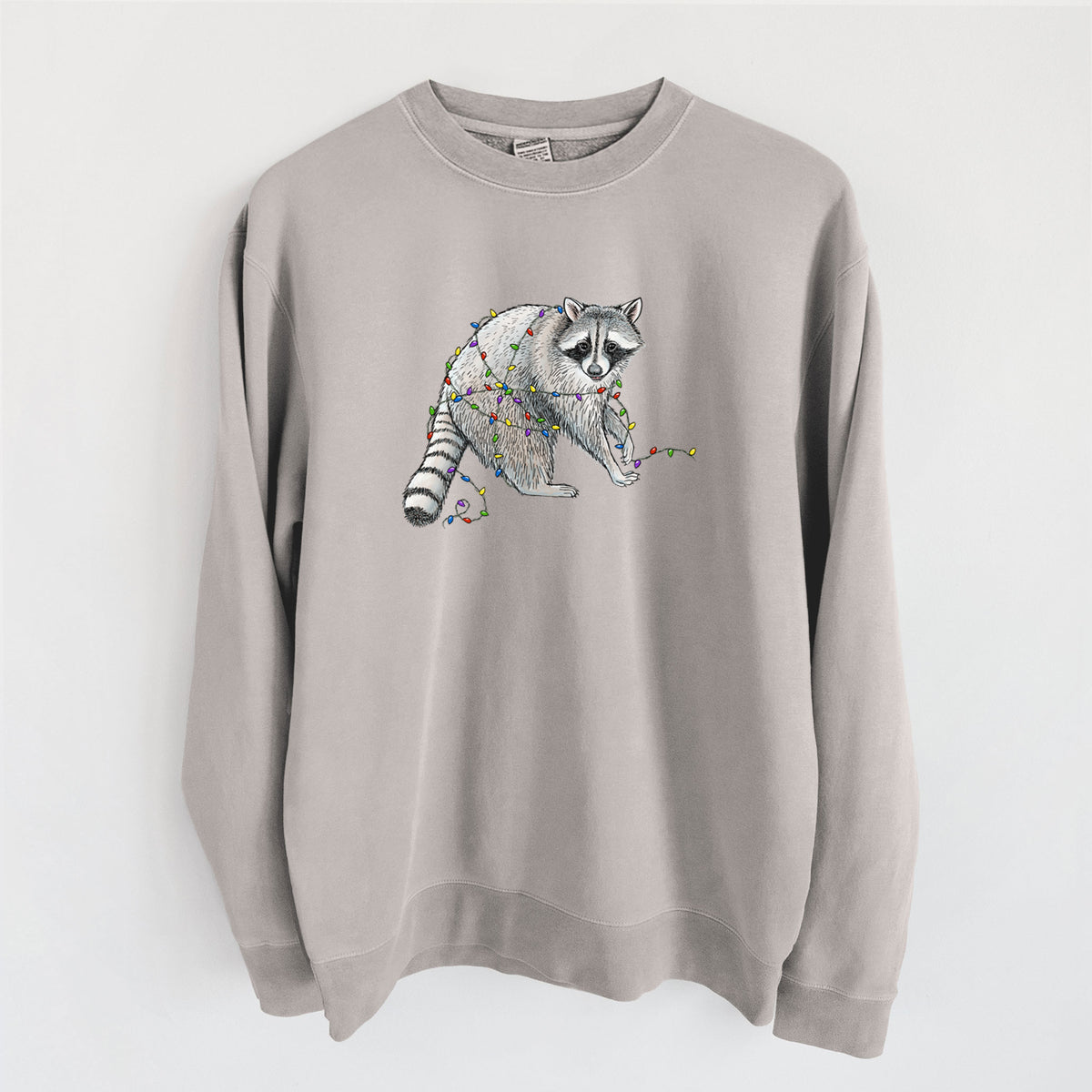 Christmas Raccoon - Unisex Pigment Dyed Crew Sweatshirt in Cement