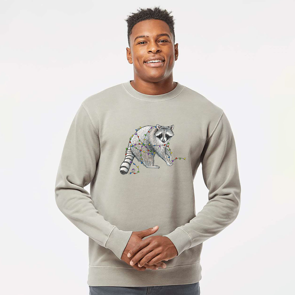 Christmas Raccoon - Unisex Pigment Dyed Crew Sweatshirt in Cement
