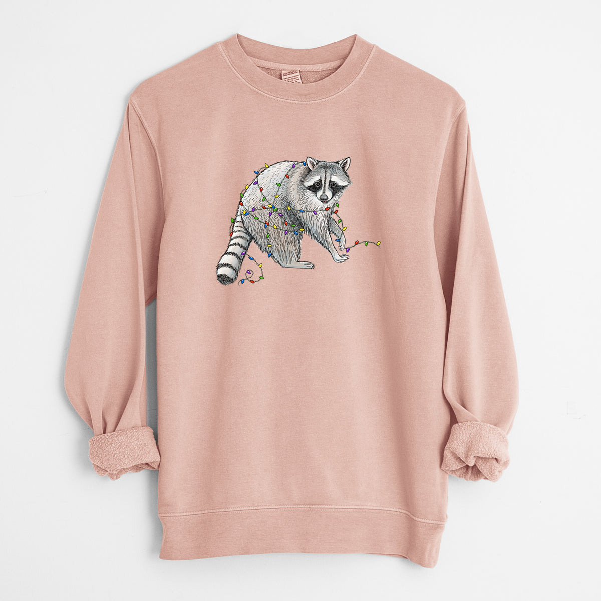 Christmas Raccoon - Unisex Pigment Dyed Crew Sweatshirt in Dusty Pink