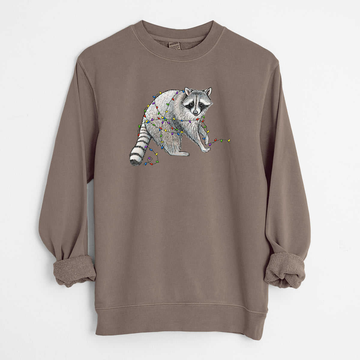 Christmas Raccoon - Unisex Pigment Dyed Crew Sweatshirt in Espresso