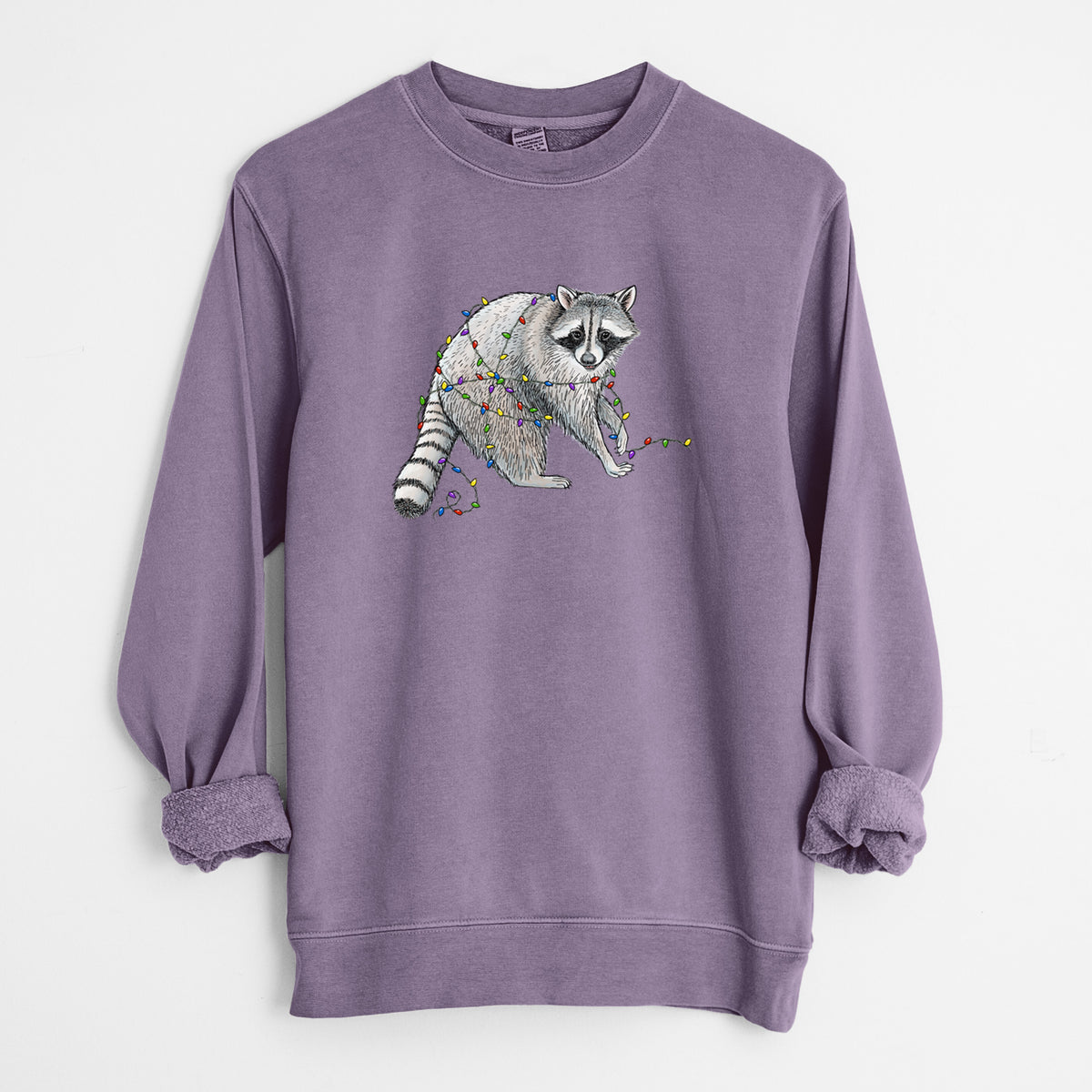 Christmas Raccoon - Unisex Pigment Dyed Crew Sweatshirt in Plum