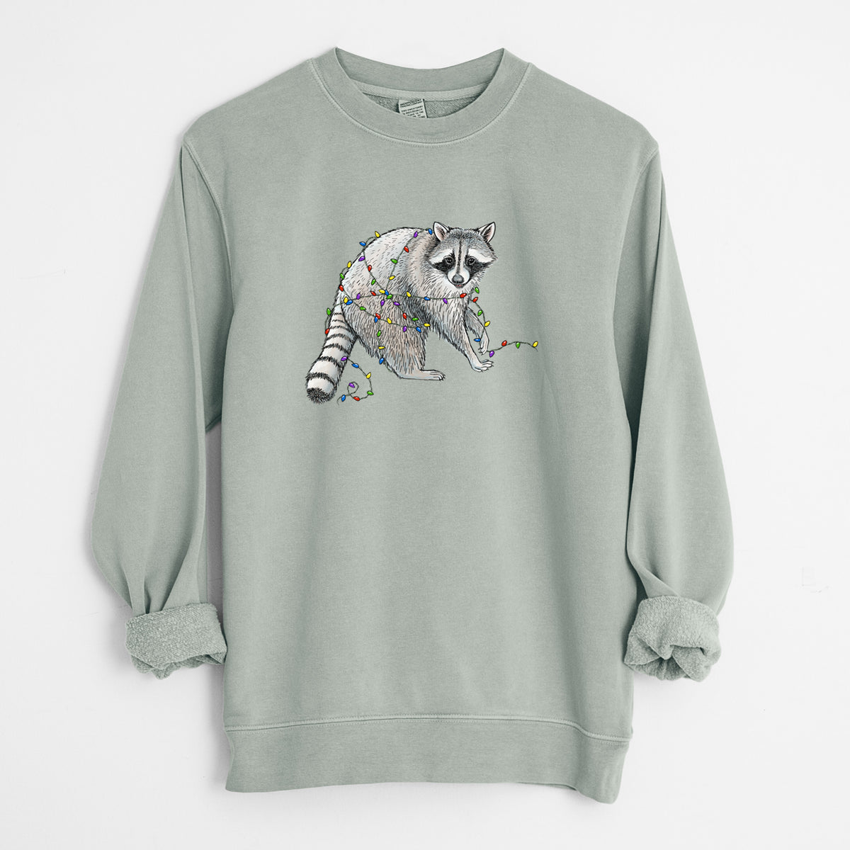 Christmas Raccoon - Unisex Pigment Dyed Crew Sweatshirt in Sage