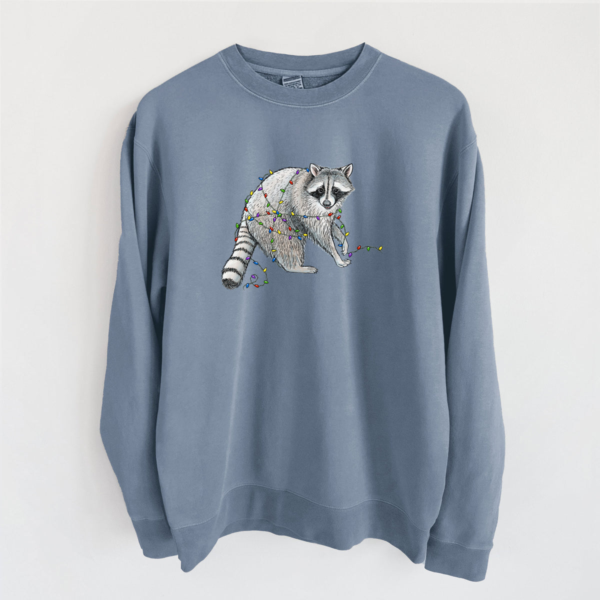 Christmas Raccoon - Unisex Pigment Dyed Crew Sweatshirt in Slate Blue
